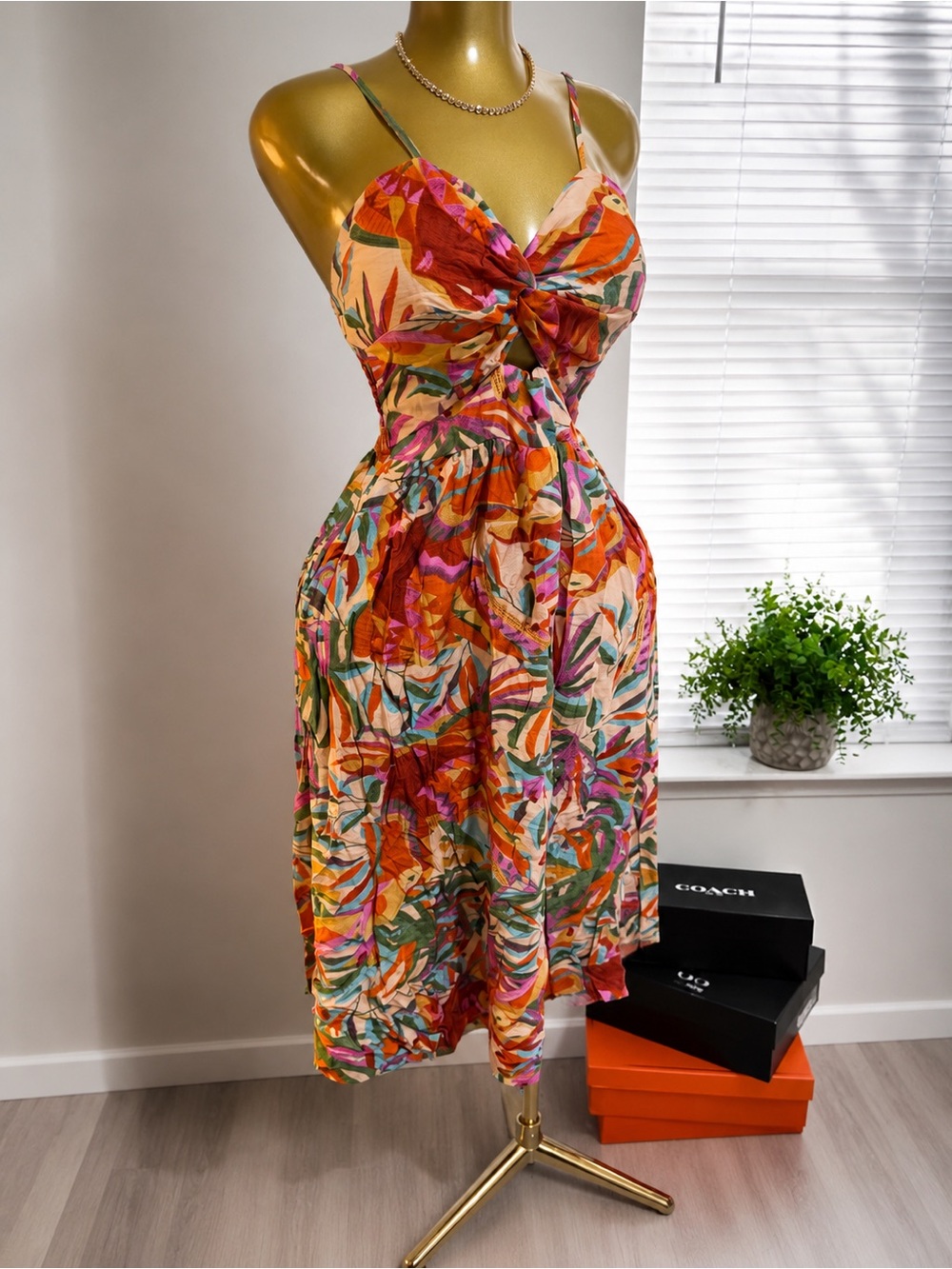 Tropical Floral Tie-Front Sundress - Multicolor